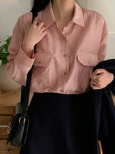 DAZY Women's Solid Color Pocket Turndown Collar Shirt, Autumn